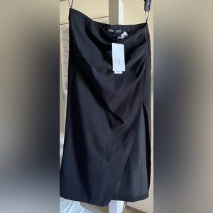 Zara High Waisted Ruched Slit Skirt